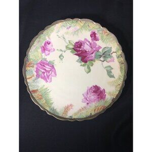 Antique O&EG Royal Austria Porcelain Plate, Signed Martin Hand Painted Pink Rose